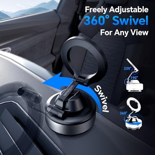 Phone Holders for Your Car Mini Z Foldable with Electric Suction Cup Magsafe Car Mount Ideal for Travel/Gym/Mirror/Smooth Surface Magnetic Phone Holder for Car Fit for iPhone 16 Pro Max 15 14 13 12 – Enhanced Compatibility and Speed