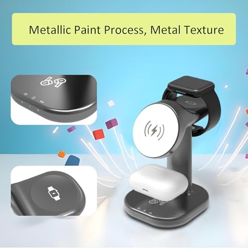 Premium 3-in-1 Magnetic Wireless Charging Station for i Phone, Apple Watch & Air Pods – Fast 15 W Charging with Ultra-Strong N52 Magnets for Secure Hold, Adjustable Stand & Smart Cooling Technology – Sleek Gray Design for Home & Office Use