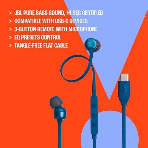 JBL Tune 310 C Wired In-Ear Headphones – Superior Hi-Res Audio with Tangle-Free Flat Cable, Integrated 3-Button Remote & Microphone for Seamless Call Management (Elegant White Finish) – Unmatched Comfort & Extensive Device Compatibility