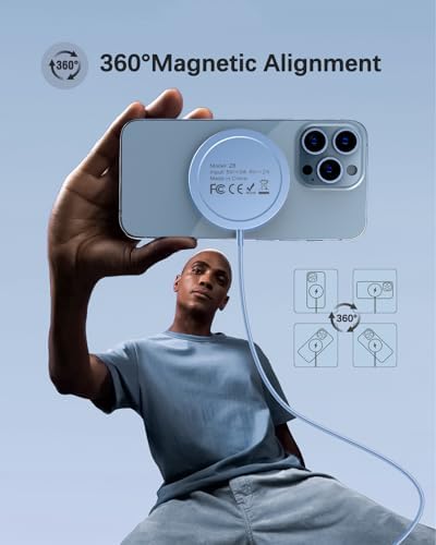 Magnetic Wireless Charger Duo – 15 W Fast Charging Pad with 20 W USB-C Adapter for i Phone 15/14/13/12 Pro/Max/Plus/Mini & Air Pods – Enhanced Mag-Safe Compatibility, 5 ft Charging Cable Included for Ultimate Convenience and Safety
