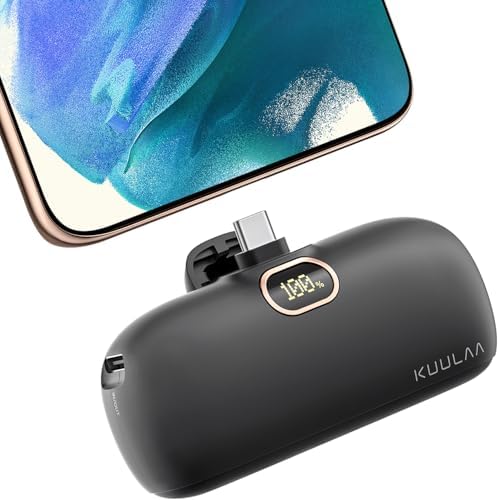 Kuulaa 5000 m Ah USB-C Power Bank with Built-in Plug – PD20 W Fast Charging Battery Pack for i Phone 15/16, Samsung S22/S23 & Android Devices – Compact Design with LCD Display for On-the-Go Convenience and Enhanced Compatibility