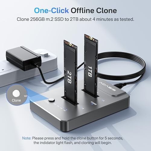 ACASIS NVMe M.2 Duplicator – Dual-Bay Offline Cloning Station for M.2 SSDs | High-Speed USB C Docking Enclosure for M Key Drives | Effortless Data Duplication and Backup Solution for Tech Enthusiasts and Professionals
