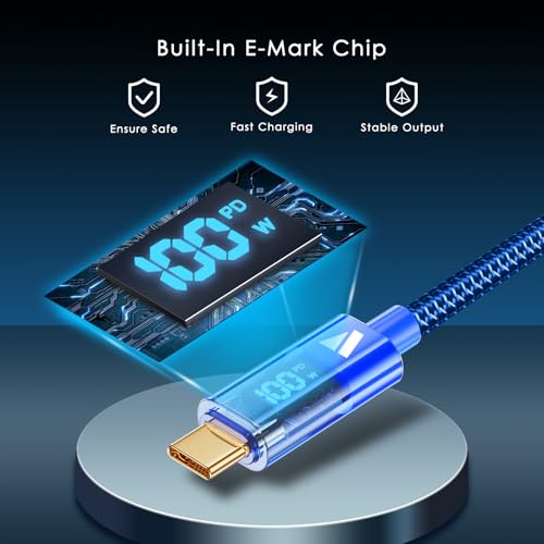 SUPERV 6.6 ft Type C Fast Charging Cable – Premium Nylon Braided USB C Charger with 100 W Power Delivery, High-Speed 480 Mbps Data Transfer, and LED Charging Status Indicator – Ideal for Laptops, Smartphones, and Tablets