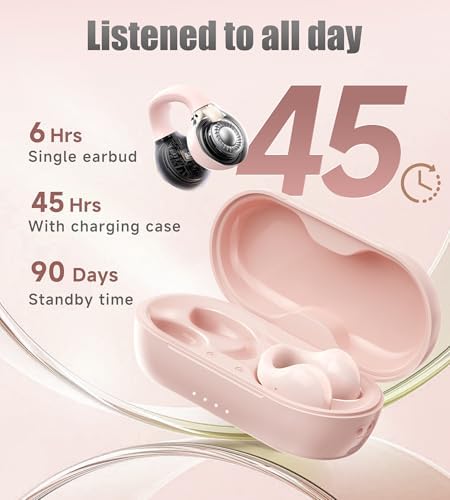 King Lucky i21 Purple Bluetooth 5.3 Open Ear Clip-On Earbuds – Advanced Noise Cancellation & IPX4 Waterproof Design for Small Ears and Glasses Wearers – Perfect for Active Lifestyles & Hands-Free Calls