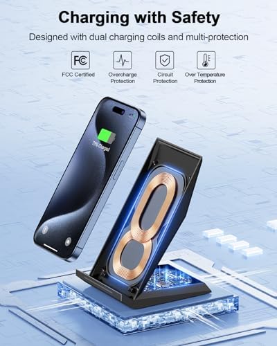 NANAMI Dual Pack Fast Wireless Charging Stands – Qi Certified for i Phone 16/15/14/13/12 Pro Max & Samsung Galaxy S24/S23/S22/S21/S20, Google Pixel Compatible – Effortless Cable-Free Power for All Devices