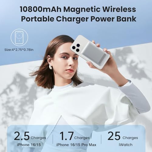 Advanced Magnetic Wireless Power Bank – 10800 m Ah Portable Charger with Foldable Stand, LED Battery Indicator, and 25 W Fast Charging for i Phone 16/15/14/13/12 Pro/Pro Max/Plus – Ultimate Compatibility and Convenience