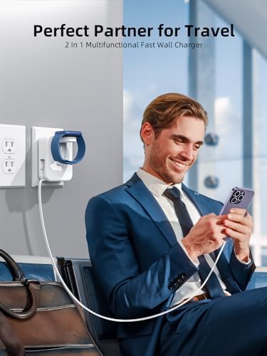 Compact 2-in-1 Apple Watch and i Phone Charger Block with Retractable Cable – Travel-Friendly Wall Adapter for Enhanced Efficiency and Compatibility – Fast Charging Power Solution in Sleek Black Design