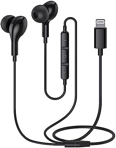 Guguearth Lightning Earbuds: Premium MFi Certified In-Ear Headphones for i Phone with Magnetic Design and Built-in Mic – Superior Sound Quality for i Phone 14, 13, 12, 11 Pro Max, XR, 8, 7 (Black) – Experience Tangle-Free Convenience and Ergonomic Comfort