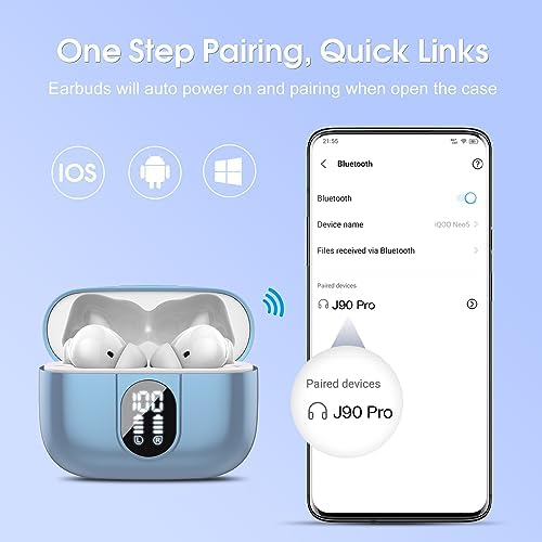 Premium Wireless Earbuds with Bluetooth 5.3 – Hi-Fi Stereo Sound, 40-Hour Playtime, IP7 Waterproof Sports Earphones with LED Battery Display – Perfect for Android & i OS Users – Ultimate Comfort & Durability for Active Lifestyles