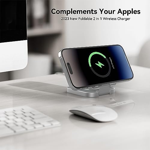 LULULOOK Portable 2-in-1 Wireless Charging Pad – Ultra-Sleek Aluminum Fast Charger for i Phone, Air Pods & Apple Watch – Compact Foldable Design for Travel & Home Use – Rapid 5 W Power Delivery for i Phone 12 to 16 Series – Effortless Charging Solution for Modern Lifestyles