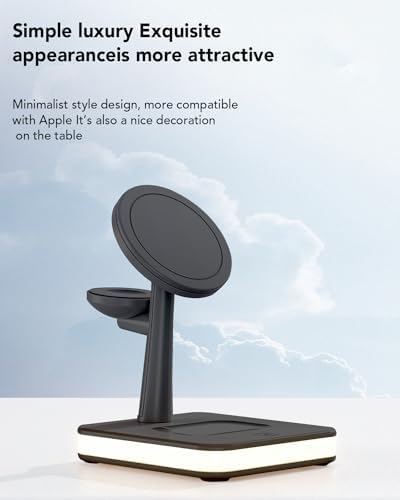 All-in-One Magnetic Wireless Charging Station for Apple Devices – 4-in-1 Fast Charger with Integrated Light for i Phone 16/15/14/13/12, Apple Watch Series 10/9/8/7/Ultra 2/SE 2, and Air Pods 4/3/Pro/2 – Sleek, Modern Design for Effortless Charging and Clutter-Free Organization