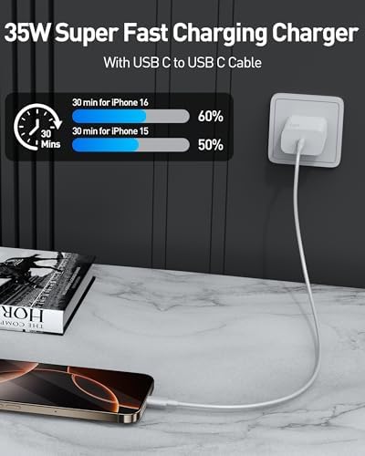 Ultimate 10 FT i Phone 16 Pro Max Charger Bundle: High-Speed 35 W USB-C Wall Adapter with Extra Long Cables for Unmatched Convenience – Perfectly Compatible with i Pad Pro and Google Pixel 9/8/7 for Enhanced Charging Performance
