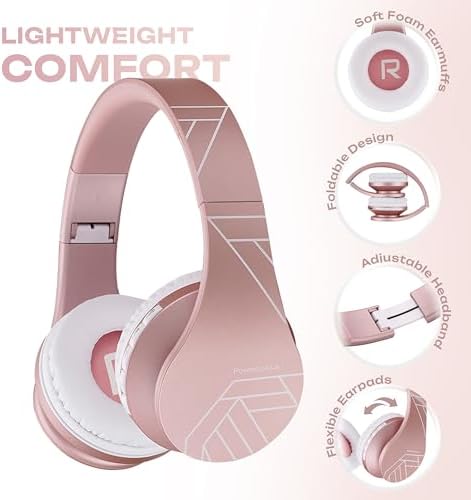 Experience the Ultimate in Comfort and Sound with Power Locus Stylish Purple & White Wireless Over-Ear Headphones – Hi-Fi Stereo Quality, Foldable Design for Travel, 12-Hour Battery Life, and Built-In Microphone for Hands-Free Calls – Perfectly Compatible with i Phone, Samsung, and LG Devices