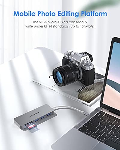 Upgrade Your Connectivity with the LENTION USB C Hub – 3 USB 3.0 Ports & SD/Micro SD Card Reader for i Phone 15, Mac Book Pro (2016-2023), Mac Air, i Pad Pro & Surface – Sleek Space Gray Design for Effortless Integration and High-Speed Data Transfer