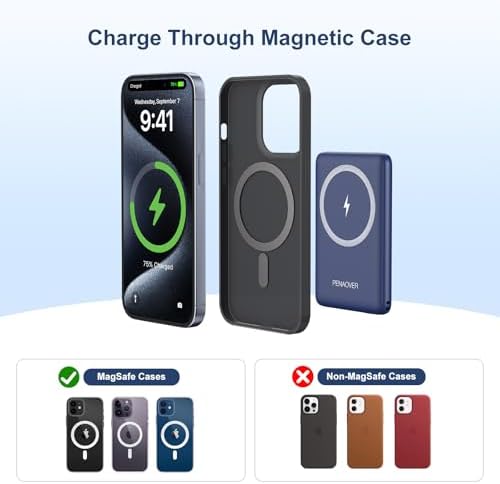 Magnetic Wireless Power Bank for i Phone 16/15/14/13/12 | 5000 m Ah Fast Charging Battery Pack with USB-C Cable | Ultra-Slim & Lightweight Design for Easy Portability | Advanced Safety Features for Reliable On-the-Go Power Solutions