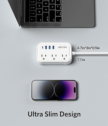 Ultimate BESTEK Type G Travel Power Adapter: 3 AC Outlets & 4 High-Speed USB Ports with 20 W PD for Rapid Charging – Ideal for Hassle-Free US to UK Travel, Compatible in Ireland, Scotland, and Hong Kong – 2.6 ft Flexible Cord for Enhanced Convenience and Multi-Device Power Solutions