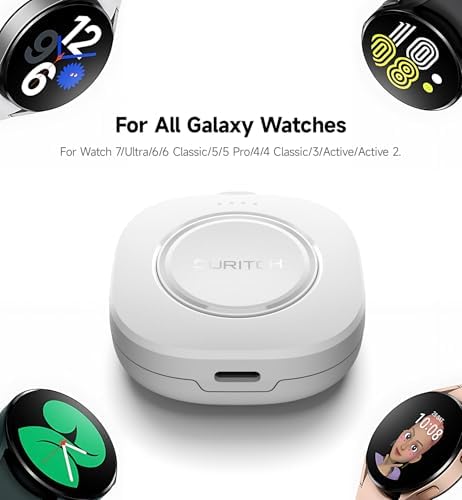 SURITCH Portable Wireless Charger for Samsung Galaxy Watches – 1100 m Ah Compact Power Bank with Keychain Design for Ultra/7/6/6 Classic/5/5 Pro/4/4 Classic/3/Active Series – Fast Charge Solution for Active Lifestyles – Sleek Black Finish for Style and Versatility
