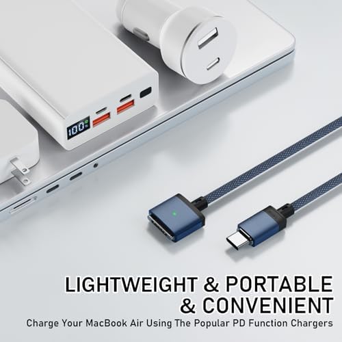 Premium 140 W Magnetic USB-C Charging Cable for Mac Book – 6.6 FT Right-Angle Cord Compatible with 2024/2023/2022 Mac Book Air M3/M2 & Pro M1/M2 Models – Durable Nylon Braided Design for Fast Power Delivery and Enhanced Convenience