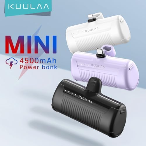 Compact Kuulaa 4500 m Ah Portable Phone Charger with Integrated USB-C Plug – Ultimate Travel Power Bank for i Phone 15/16, Samsung S22/S23 & Android Devices – Fast Charging, Lightweight Design for On-the-Go Convenience