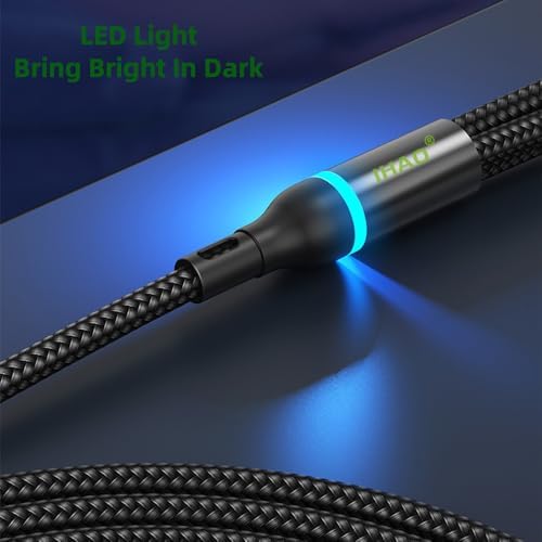 IHAO 60 W USB Type C to Type C Fast Charging Cable with LED Current Indicator – High-Speed Data Transfer for Android & i OS Devices – 39 Inch Universal Charger in Vibrant Green – Durable, Efficient Power Delivery for Modern Tech