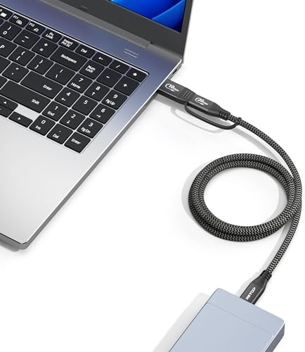 RIITOP 20 Gbps USB 3.2 C to C Cable – 1 FT Braided Type C to A Adapter for External M.2 SSD – Fast Charging & Data Transfer Solution with E-Marker Chipset for Optimal Performance and Compatibility