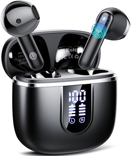 Premium Bluetooth 5.4 Wireless Earbuds with Superior Hi-Fi Audio Quality and Quad ENC Noise-Cancellation – 40-Hour Endurance, IP7 Waterproof for Active Lifestyles, LED Battery Indicator & Ergonomic Design – Ideal for Music Enthusiasts, Professional Calls, and Intense Workouts