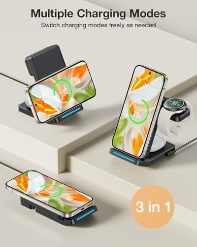 Foldable 3-in-1 Wireless Charging Station for Google Pixel Watch 1 st – 15 W Fast Charger for Pixel 9 Pro/XL, 8/7/6 Series, and Pixel Buds Pro/2 – Compact Travel Design with QC 18 W Adapter – Perfect for Home and Office Use