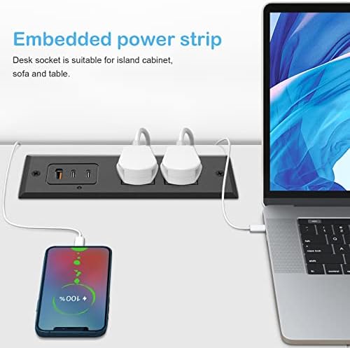 Revolutionize Your Charging Setup with CCCEI Recessed Power Strip: 45 W USB-C & Fast USB-A Ports for Effortless Connectivity, Stylishly Hidden Furniture Charging Station for Tables, Includes 6 FT 45-Degree Flat Plug Cord for Optimal Placement and Convenience