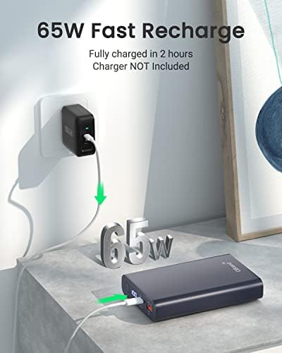 QBrand 65 W Portable Laptop Power Bank – 30,000 m Ah Fast Charging Battery Pack with Dual USB-C Ports for Ultimate Device Compatibility, Perfect for Mac Book, i Phone, Dell, HP, Lenovo, Samsung & Nintendo Switch – Ideal for Travel and Daily Use