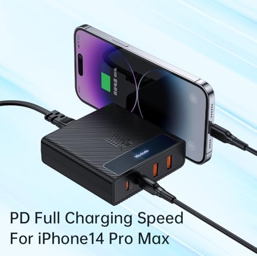 Mcdodo 100 W Fast Charging Station – 4-in-1 Multiport USB Hub with 2 USB-A & 2 USB-C for Rapid Power Delivery – Ga N Technology Desktop Charger for i Phone, i Pad, Android, Mac Book – Includes 1.5 m AC Power Cable for Optimal Placement and Enhanced Device Compatibility