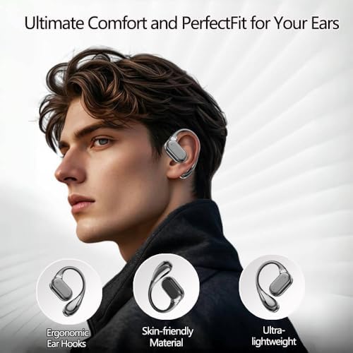 Revolutionary Language Translation Earbuds – Ultra-Lightweight Open Ear Bluetooth Headphones with Advanced Air Conduction, Smart LED Charging Case, and Sweat-Resistant Design Perfect for Active Lifestyles – Ideal for Running and Effortless Device Connectivity (Black)