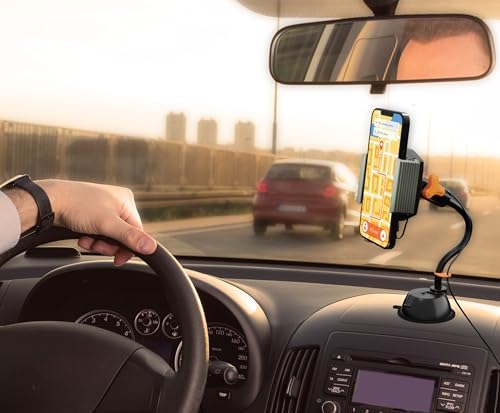 Armor All 15 W Fast Wireless Charging Phone Holder – Adjustable Car Mount with Flexible Gooseneck, Secure Suction Cup, and 360° Viewing – Universal Smartphone Compatibility for Effortless Navigation and Convenience