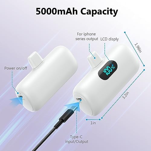 Ultra-Compact 2 Pack Mini Portable Charger 5200 m Ah with PD Fast Charging & LCD Display – Stylish Battery Backup Power Bank for i Phone 14/13/12/XR/7/6 – Your Essential On-the-Go Charging Solution