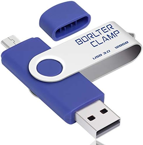 Borlter Clamp 128 GB USB 3.0 Flash Drive – Dual Port OTG Memory Stick with Micro USB for Android Devices & PCs, High-Speed Data Transfer & Portable Swivel Design, Ideal for Photos, Videos & Documents Storage