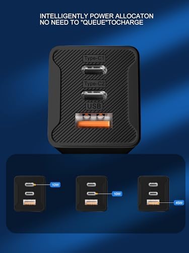 65 W 3-Port USB-C Fast Charger – Versatile Power Adapter for Mac Book, i Phone 16/15/14, Galaxy & More – Compact Design with Included Cable for Effortless Home or Travel Use – Optimal Device Compatibility & Safety Features
