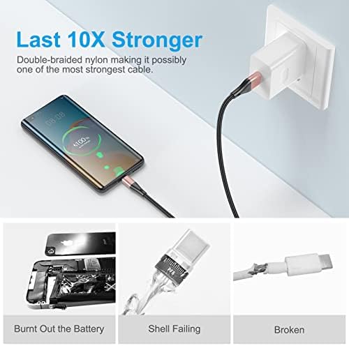 Premium 10 FT USB Type C Cables – Fast Charging 3 A, 3-Pack Nylon Braided Quick Charger Cords for Samsung Galaxy S21/S20/S10/S9/S8 Plus, Note 20/10/9/8, LG V50/V40/G8 – Durable & Tangle-Resistant Blue Charging Solution for Maximum Efficiency