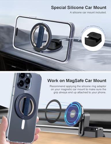 EWA Mag One Ultra Phone Grip Stand – Advanced Elastic Finger Loop & Magnetic Kickstand Holder for i Phone 16, 15, 14, 13 Pro/Max/Plus – Optimal Hands-Free Viewing & Superior Grip Stability – Sleek Black Design for Everyday Convenience