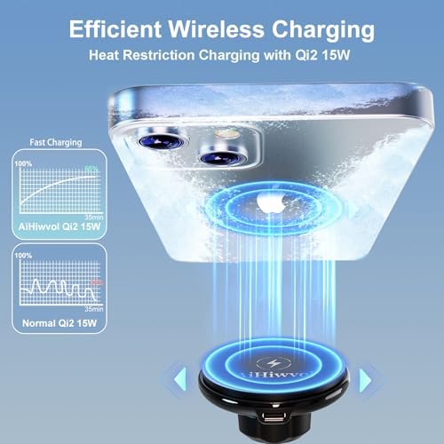 for Qi2 15W Magsafe Car Charger, Heat Restriction, Fast Charging Magnetic Cup Holder Phone Holder, Adjustable Wireless Cupholder Charger for iPhone 16 15 14 13 12 Series(No Car Adapter) – Enhanced Compatibility and Speed