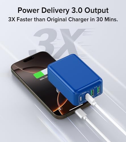 Elevate Your Charging Game with the 2 Pack Flat USB C Charger Block – 40 W Fast Charge Hub for i Phone 12-16, i Pad & Samsung Devices, Featuring 4 Ports for Simultaneous Power Delivery & Quick Charge, Sleek Light Blue Travel-Friendly Design Ideal for Home & On-the-Go Use