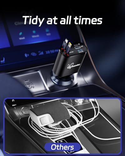 Ultimate 66 W Retractable Car Phone Charger – Fast Dual Type-C Charging Solution for i Phone 15/14, Samsung Galaxy S23+/S23/S22, i Pads – Tangle-Free Design for Efficient Multi-Device Power-Up in Cars and Trucks – Perfect Travel Accessory with Built-In Safety Features
