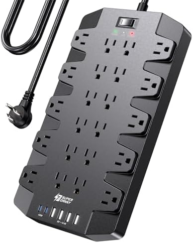 SUPERDANNY 22-Outlet Surge Protector Power Strip with 6.5 Ft Cord, 2 USB-C & 4 USB Ports – High-Capacity 1875 W/15 A with 2100 J Surge Protection for Home, Office, and Dorm Use – Wall Mount Design for Space-Saving Convenience