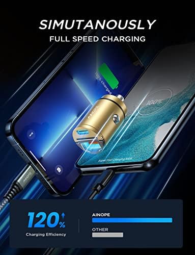 AINOPE 90 W Compact Dual Port USB-C Car Charger – Ultra-Fast Charging for i Phone 16 Pro Max, i Pad, and Samsung Devices – Sleek Metal Design for Maximum Efficiency and Enhanced Compatibility – Smallest Power Delivery Solution for On-the-Go Charging