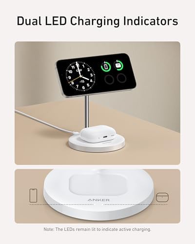 Anker Mag Safe 2-in-1 Charging Station for i Phone 16 and Air Pods Pro – Qi2 Certified 15 W Max Wireless Charger Stand in Sleek Black – Fast Charging Compatibility for i Phone 12/13/14/15 – Effortless Magnetic Alignment for Ultimate Convenience and Style