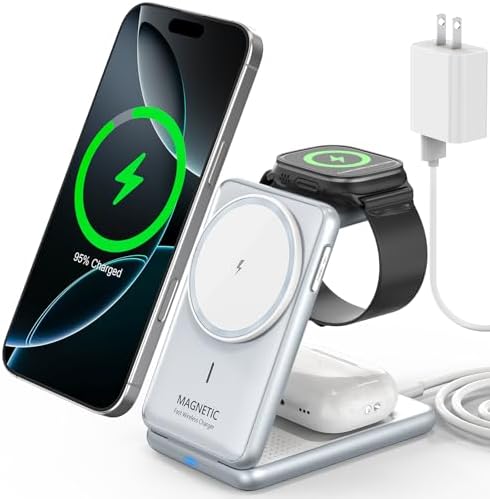Premium 3-in-1 Wireless Charging Station for i Phone, Apple Watch & Air Pods – Xpencifan Travel Charger with Fast 15 W Charging, Foldable Aluminum Design, and Overcharge Protection – Universal Compatibility for i Phone 16/15/14/13/12, Apple Watch Series Ultra/9/8/7/6/5/4/3/2, and Air Pods Pro – Compact and Efficient Travel Solution with Advanced Cooling System and One-Click Apple Watch Pop-Up Charger
