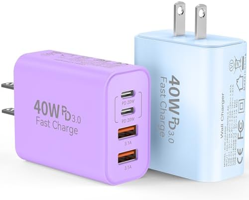 Ultimate 40 W Multiport USB-C Fast Charger – High-Efficiency 4-Port Power Adapter with Quick Charge 3.0 & Power Delivery for Super-Fast Device Charging – Sleek, Portable Design Perfect for Travel – Convenient 2-Pack for Enhanced Versatility and Easy Charging on the Go