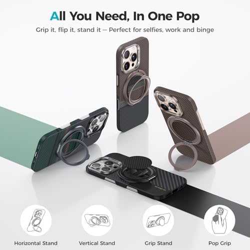 Revolutionize Your i Phone Experience with BENKS Armor Pop Magnetic Grip & Stand – 360° Rotatable Kevlar Phone Holder for Mag Safe, Perfectly Compatible with i Phone 16/15/14/13/12 Series, Ultimate Stability and Style for Everyday Use