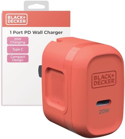 BLACK+DECKER 20 W Ga N PD USB-C Wall Charger – Ultra-Compact Power Adapter for Rapid Fast Charging of i Phone 16/15 & More – Ideal for Home, Office, and Travel with Enhanced Compatibility and Durability