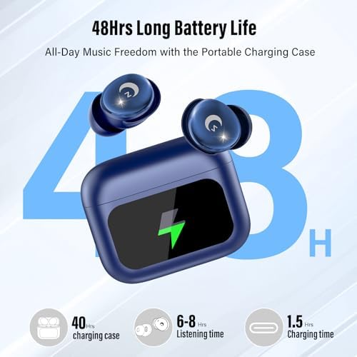 Revolutionary Bluetooth 5.4 Sleep Earbuds – Ergonomic Mini Headphones for Side Sleepers with 48 Hours Playtime, IPX7 Waterproof Design, Smart Touch Control, and 5 Custom EQ Modes – Stylish Blue Earbuds for Crystal-Clear Calls and Effortless Connectivity