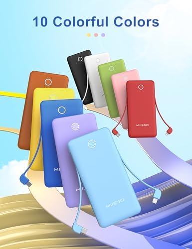 miisso 10000 m Ah Ultra-Slim Portable Power Bank with Integrated Charging Cables – Multi-Device USB-C Travel Charger for i Phone & Samsung – Compact, Lightweight Battery Pack Designed for Maximum Portability and Efficiency
