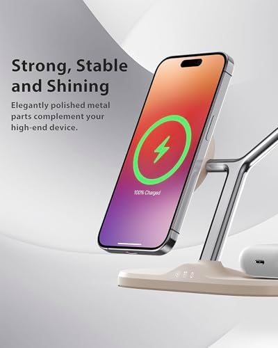 Ultimate 3-in-1 Mag Safe Wireless Charging Station for Apple Devices – Fast, Space-Saving Charger for i Phone 12-16, Apple Watch, and Air Pods – Enhanced Compatibility and Sleek Design for Organized Spaces